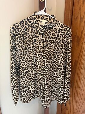 H&M Leopard Print Button-Up Shirt in Beige and Black